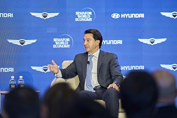 Hyundai CEO Jose Munoz speaks during the Future of Mobility track session at the 2026 Semafor World Economy summit in Washington, Tuesday. (Hyundai Motor Group)